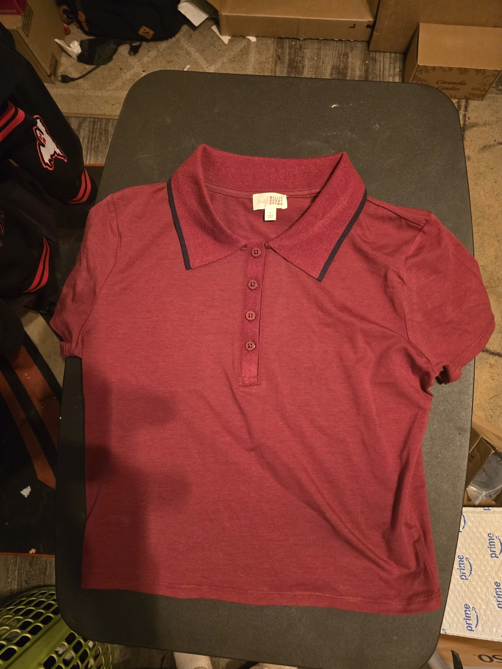 Mills X Milly Bobby Brown Women's L Cropped Short Sleeve Polo Shirt